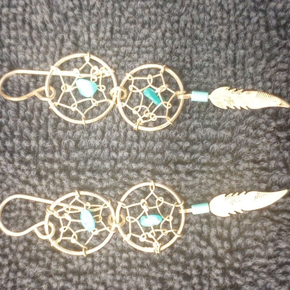 Dreamcatcher Earrings In Sterling Silver & Turquoise Accents - Picture 4 of 5